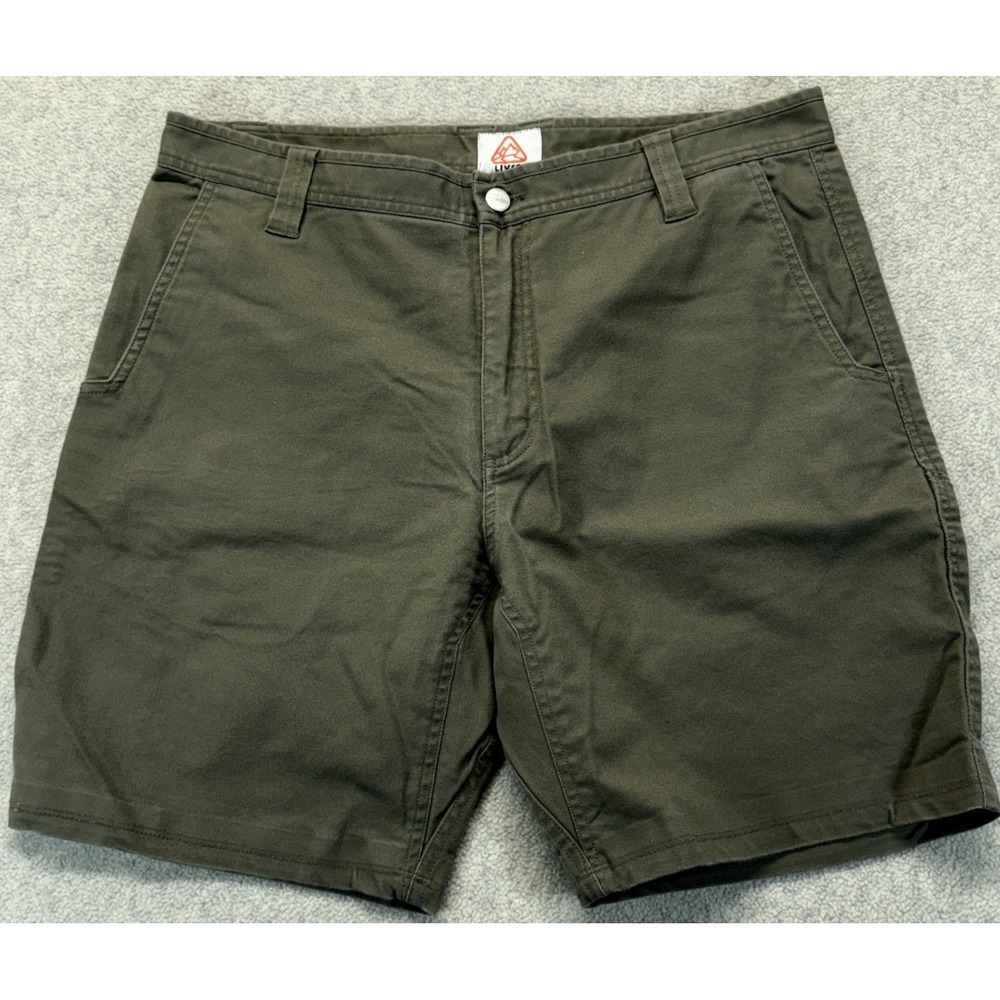 Livsn Mens Flex Canvas Chino Shorts Olive Green Stretch Flat Front Outdoor 34